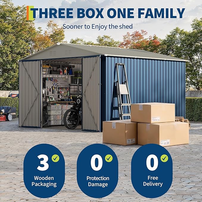 10 X 10 FT Outdoor Storage Shed,Metal Garden Sheds&Outdoor Storage, Lockable Gable Roof Garden Tool Shed, All-Weather Resistant Storage Unit for Bikes, Ladders, Patio Supplies & Garden Essentials