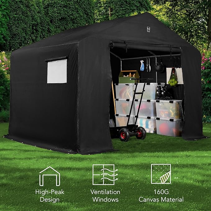 Best Choice Products 10x8ft Outdoor Storage Shed, Carport, Canopy Shelter, Dual Doors & Windows, Metal Frame, Weather-Resistant, Perfect for Storing Motorcycle, Bike, Garden Tools – Black