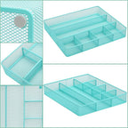 Annova Desk Top Organizer Tray for Office Organization - Metal Mesh - Storage Tray with Dividers for Pens, Desktop Accessories, Bathroom, Kitchen, Makeup and Office Supplies (Large, Turquoise)