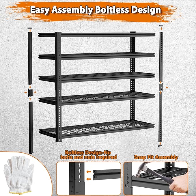 Storage Shelves Heavy Duty, 2 PCS 48" L x 18" W x 72" H Garage Wire Shelving Unit Loads 2800LBS, 5-tier Adjustable Metal Industrial Utility Shelf Rack for Kitchen, Laundry Room, Warehouse, Basement