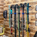 StoreYourBoard Solitude Ski Storage Rack, Wall Mount Organizer with Shelf option, Holds 10 Pairs of Skis, Heavy Duty Supports 300 lbs