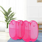 2 Pack Laundry Basket,Foldable Mesh Pop-up Laundry Hamper with Durable Handle,Easy to Open and Fold for Dorm, Laundry Room, Bedroom, RV… (Rose Red+Rose Red)