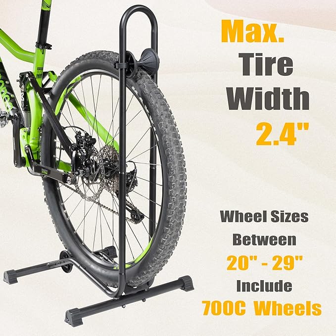 CyclingDeal Bike Floor Stand Parking Rack - for 20"-29" Mountain MTB & Road Bikes with Tire Width up to 2.4" or 5" Fat Bike - Bicycle Indoor Outdoor Garage Storage - Max Tire Width 2.4” for 4 Bikes