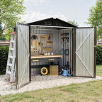 6X4 FT Outdoor Storage Shed, Galvanized Steel Outdoor Storage Shed, 130 Cu Ft Weather Resistant Garden Tool Sheds with Door & Sloped Roof, Multi-Use Shed for Bikes, Ladders
