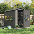Patiowell 4 x 8 FT Plastic Outdoor Storage Shed with Floor, Garden Tool Shed with Two Windows and Single Lockable Door for Garden, Backyard, Lawn, Easy to Install, Dark Grey
