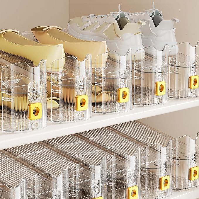 Shoe Slots Organizer for Closet, Shoe Stacker Organizer Double Layer Stack Shoe Rack, Shoe Display Shelf 50% Space Saver Storage Holder for Closet, 24 PACK