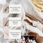 LEAFICO Muslin Cloth Bags with Drawstrings - Set of 8 (S, M, L, XL) - Reusable Natural Cotton Bags for Bulk Food Storage - Canvas Fabric Sachets