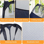 9Pcs Mesh Hamper Pop up Hampers for Laundry Foldable Laundry Basket with Sturdy Handles (Black/White/Blue) Dirty Clothes Baskets for Bedroom College Dorm Travel Storage