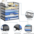 Daltack 6 Tier Paper Organizer for Desk, Paper Letter Tray Organizer for Desks, Mesh Desk File Organizers with Handle for Office, Home, School, Black, 2 Pack