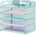 Letter Tray Paper Organizer 5-Tier Desk Organizer File Organizer Paper Holder with Handle, Metal Desktop Document Shelf Tray Office Classroom Organization - Blue