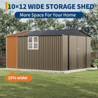 GarveeLife 10 x 12 FT Metal Storage Shed for Outdoor with Floor Frame&Clear Window,Steel Yard Shed with Design of Lockable Doors, Utility and Tool Storage for Garden, Backyard, Patio, Outside, Brown