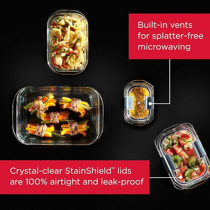 Rubbermaid Brilliance Glass Food Storage Containers, 3.2 Cup, Set of 4, BPA-Free, Leak-Proof, Clear