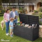 YITAHOME 110 Gallon Outdoor Deck Box, Waterproof Resin Storage Box with Lock, Lockable Patio Furniture Bin, 2-Person Bench Seating for Outdoor Cushions, Garden Tools & Sports/Pool Supplies, Dark Gray