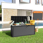 100 Gallon Resin Deck Box, Lockable Patio Outdoor Storage Box for Furniture, Garden Tools and Tools Storage, Waterproof Outside Storage Boxes - Black