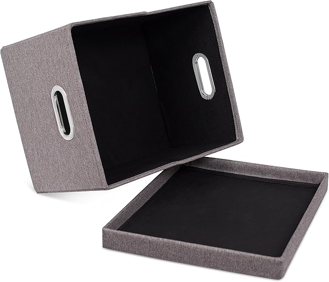 Internet's Best Collapsible File Box Storage Organizer with Lid - Decorative Linen Filing & Storage Office Boxes – Hanging Letter/Legal Folder – Home Office Bins Cabinet – Grey Container - 1 Pack