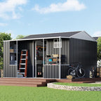 VanAcc 10×10.5×7 FT Metal Storage Shed, Dual-Zone Tool Shed with Work Area, Reinforced Frame, Gable Roof, Ventilated Design, Dark Grey