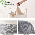 Laundry Hamper 62L,Large Laundry Basket for Clothes,Decorative Storage Basket for Blankets,Cotton Rope Woven basket for bedroom,Grey White