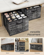 SONGMICS Shoe Organizer for Closet, Shoe Storage Box with Clear Lid, Foldable Fabric Bins, Holds 16 Pairs, Reinforced Handles, 16.5 x 16.5 x 12.5 Inches, Ink Black ULSP601B01