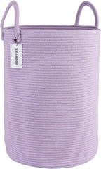Cotton Rope Laundry Basket Hamper for Clothes Woven Storage Basket for Living Room Bedroom Boho Tall Rope Baskets for Blanket Toys Pillow Towels Baby Nursery Hamper Bin Large purple