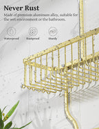 YASONIC Never Rust Shower Caddy Hanging Organizer - Aluminum Over-the-Showerhead Rack With 10 Hooks for Razor/Sponge and Soap Basket - Gold