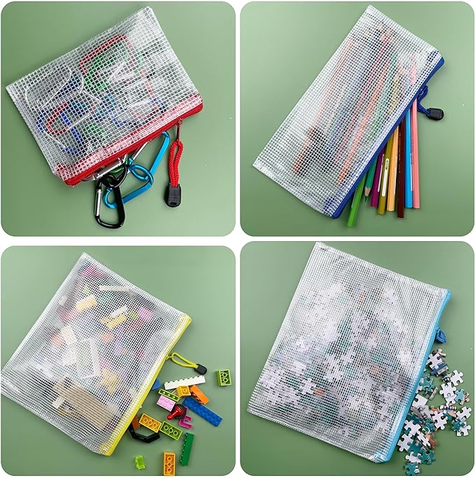 Oaimyy-18 Pcs-3"x 5"-Plastic Mesh Zipper Pouch Document Folders Bag Zipper Zip File Folders Puzzle Storage Bags for Office Supplies, Travel,Organizing Storage-Multicolor