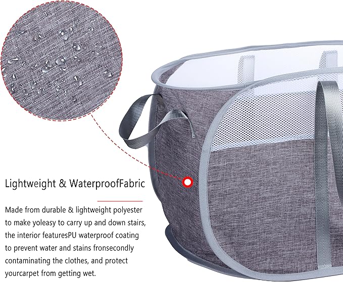 Pop Up Laundry Hamper，with Durable Handles collapsible laundry basket，Easy to Open and Fold for college Dorm,kids room，travel (2 gray)…