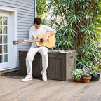 Greesum 120 Gallon Deck Box, Resin Outdoor Storage Container for Patio Furniture, Garden Tools, Pool Accessories, Weatherproof, Lockable, Coffee