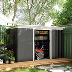 Outsunny 9' x 4' Outdoor Storage Shed, Metal Garden Tool House with Sloping Roof and Lockable Door for Backyard, Bike, Patio, Garage, Lawn, Gray
