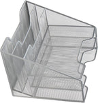 Mind Reader Metal Mesh Desktop File Organizer, 3-Tier Paper Tray with 5 Compartments, Office Mail Sorter, Silver