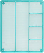 Annova Desk Top Organizer Tray for Office Organization - Metal Mesh - Storage Tray with Dividers for Pens, Desktop Accessories, Bathroom, Kitchen, Makeup and Office Supplies (Large, Turquoise)