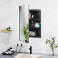 Fundin Plastic Black Medicine Cabinet, Beveled Edge Mirror Door with Round Corner Metal Frame, Recessed and Surface Mount Bathroom Medicine Cabinet, 16 x 24 inch Mirror Size