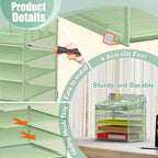 Docnest 5 Tier Mesh Desk Organizer for Paper Office Supplies – Multi-Functional Letter Tray with 5 Adjustable Compartments, 3 Pen Holders, Desktop Storage for Files, Mail, Stationery – Green
