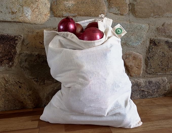 Food Grade Bulk Storage Bags - 6 Pack, XL Size, 100% Organic Cotton Drawstring Closure - Reusable, Washable, All-Natural Muslin Produce Flour Sack Cloth Bags for Grains (6 X-Large” 14”x18”)
