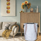 Baseball Texture Pattern Laundry Basket Foldable With Handles Tote Bag Oxford Cloth Funny Laundry Hamper Clothes Storage Bucket Toy Organizer 18.9" x 16.5" For Bathroom/Laundry/Bedroom