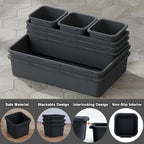 QUELIEN Desk Drawer Organizer Tray Set, 8PCS Plastic Drawer Organizer Bins for Office, Makeup, Kitchen - Gray Blue Desk Organizer with Flexible Interlocking Design for Efficient (Gray Blue, 8PCS)