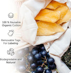 LEAFICO Organic Cotton Reusable Produce Bags - Small 5x7 (12 Pack) - Biodegradable Eco-Friendly Bulk Bin Sacks for Food - Cloth Bags with Drawstrings - Linen Pouch for Fruit, Vegetable Storage