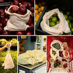 LEAFICO Reusable Produce Bags – 100% Cotton Mesh & Solid Hybrid (Large 12x15 inch 6 Pcs) – Storage Bags for Vegetables, Toys, Clothes, Travel Packing – Washable, Plastic-Free, Breathable, Zero Waste