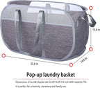 Pop Up Laundry Hamper，with Durable Handles collapsible laundry basket，Easy to Open and Fold for college Dorm,kids room，travel (2 gray)…