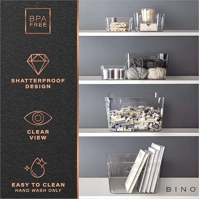 BINO | Plastic Storage Bins, Small - 2 Pack, Clear | THE SOHO COLLECTION | Pantry Organizers and Storage Containers Fridge Organizer Bins Kitchen Cabinet Organizer Medicine Cabinet Bin