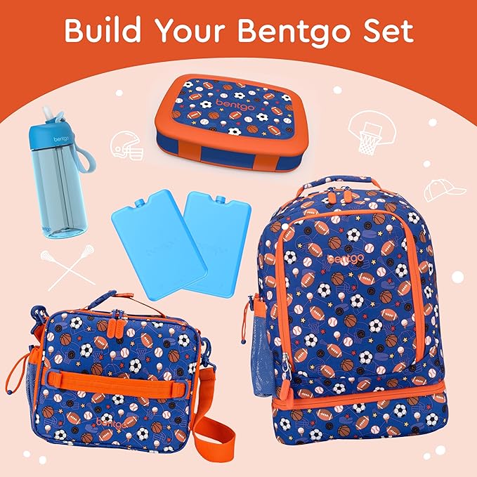 Bentgo Kids Prints Leak-Proof, 5-Compartment Bento-Style Kids Lunch Box - Ideal Portion Sizes for Ages 3-7, Durable, Drop-Proof, Dishwasher Safe, & PFAS & BPA-Free Materials (Sports)
