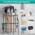 EVERHANGER Garden Tool Organizer Stand, Garage Tool Storage Organization, Yard Tool Racks with lockable wheels, Fit for Long-Handled Tools/Rakes/Brooms, Indoor/Outdoor Use