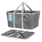 CleverMade Collapsible Laundry Tote 2-Pack (50L) – Foldable Carry-All Storage Bin for Laundry, Car Trunk, RV, Dorm & Home Organization - Charcoal