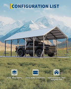 Garvee 13x26 ft Metal Carport Kit, 120° Steep-Pitch Vertical Roof for Snow Shedding, 133" High-Clearance RV & Boat Shelter, Heavy-Duty Long-Reach Car Port with Reinforced Frame