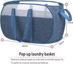 Pop Up Laundry Hamper，with Durable Handles collapsible laundry basket，Easy to Open and Fold for college Dorm,kids room，travel (2 blue)…