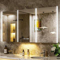 60x30 Lighted Medicine Cabinet Mirror with Lights & Smart Night Lamp -Surface or Recessed Medicine Cabinet with Outlet & Clock,Fogless Dimmable LED Storage Mirror,Built-in Sensor Light