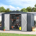 AECOJOY Shed 10'x10' Storage Shed, Large Metal Storage Sheds & Outdoor Clearance, Steel Backyard Shed with Lockable Doors, Utility and Tool Storage for Garden, Patio, Outside Use in Dark Grey