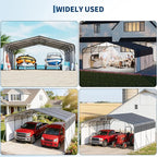 20x20FT Metal Carport w/Led Light,Outdoor Portable Car Garage,Removable PE Sidewalls,Reinforced Base & Galvanized Steel Roof, Outdoor Car Port Canopy Shelter for Boats, Full-Sized Pickup Trucks