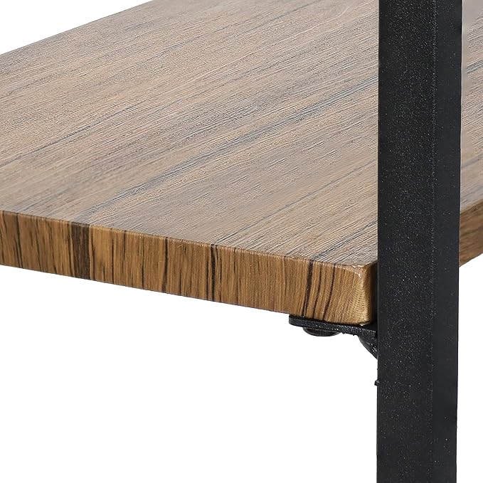 Sunnydaze 69-Inch 4-Tier Over-the-Toilet Shelf - Open Shelves, Veneer Finish and Black Iron Frame - Teak Color