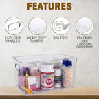 Clear Plastic Storage Bins, Pantry Organizers and Storage Containers Fridge Organizer Bins Kitchen Cabinet Organizer for Organizing Home, Bathroom, Freezer, Refrigerator. (10 x 7.3 x 5)