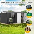DWVO 12x8ft Large Tool Storage Shed with Window, Lockable Doors, and Sloped Roof, Oversized Steel Outdoor Storage Shed for Garden, Patio, Garage, Backyard, Lawn(Gray + White)